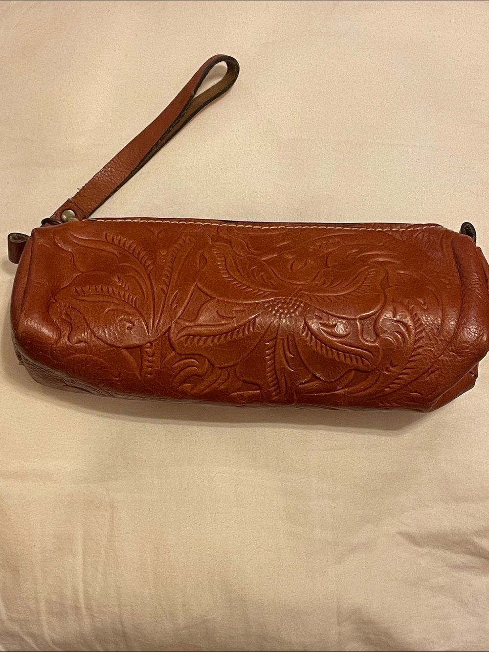 Patricia Nash Italian Tooled Leather Purse Clutch Wristlet Make Up Bag - Picture 2 of 13